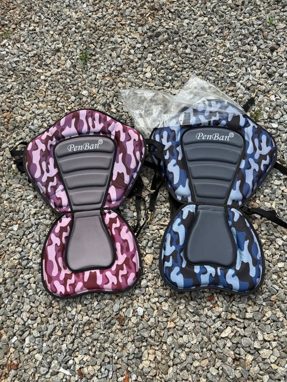 2 Universal Deluxe Padded Kayak Boat Seat Cushions Adjustable Straps Storage Bag
